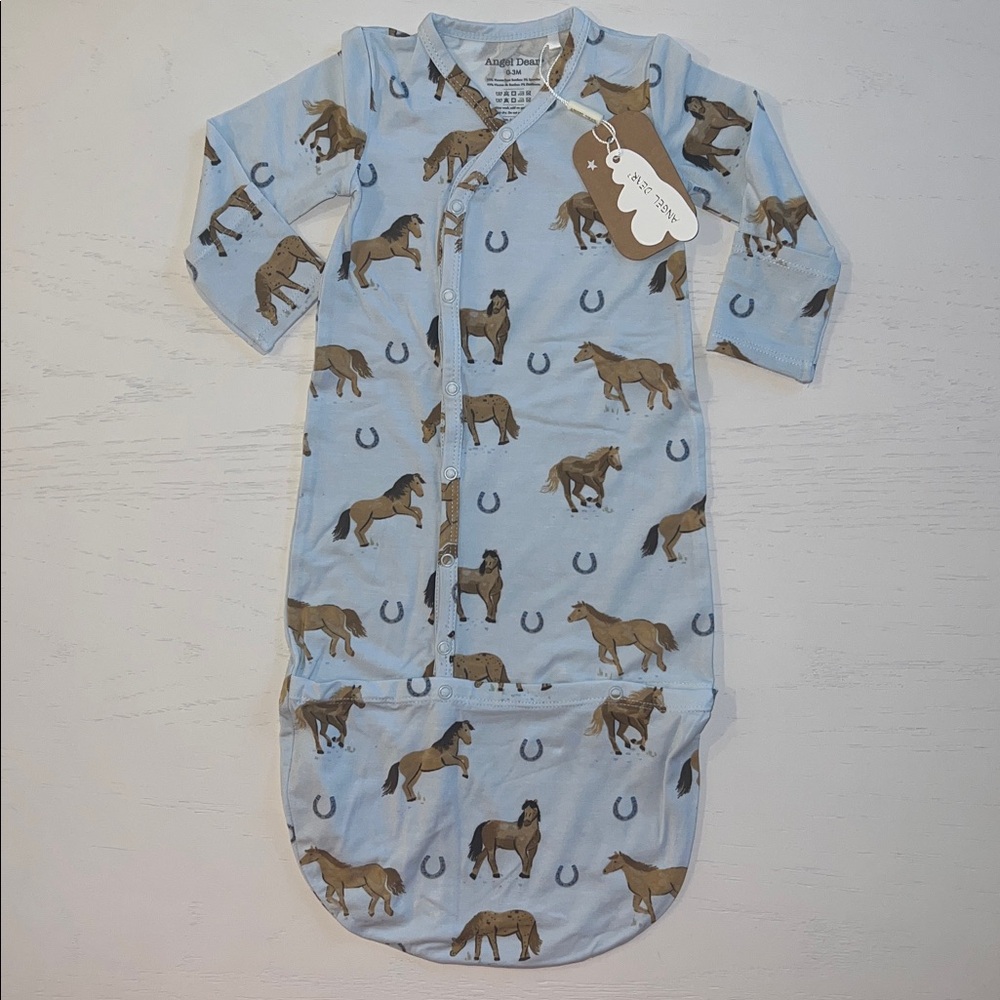 Angel Dear Blue Horses Western Rodeo One Piece Gown 0-3 months